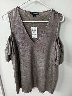 INC International Concepts Metallic Taupe Cold-Shoulder Tank